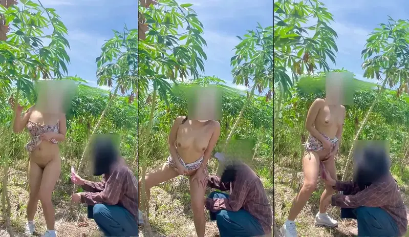 Đang public trên đồi thì gặp anh trai làm rẫy vào giúp một tay để người yêu đứng quay phim
